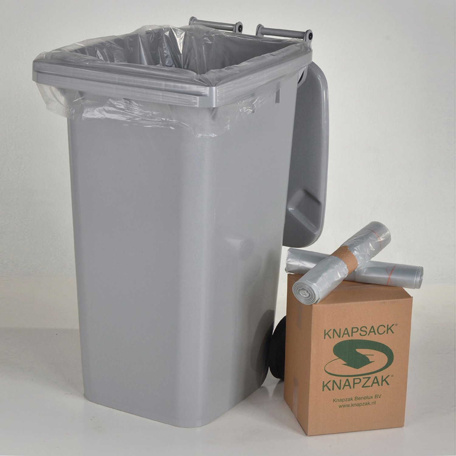 Housse conteneur 240 l, PEBD recyclé, 50 mu, transparant, non imprimé, non perforé, avec lien de fermeture detail 3