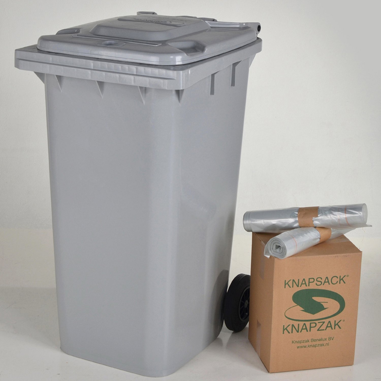 Housse conteneur 240 l, PEBD recyclé, 50 mu, transparant, non imprimé, non perforé, avec lien de fermeture