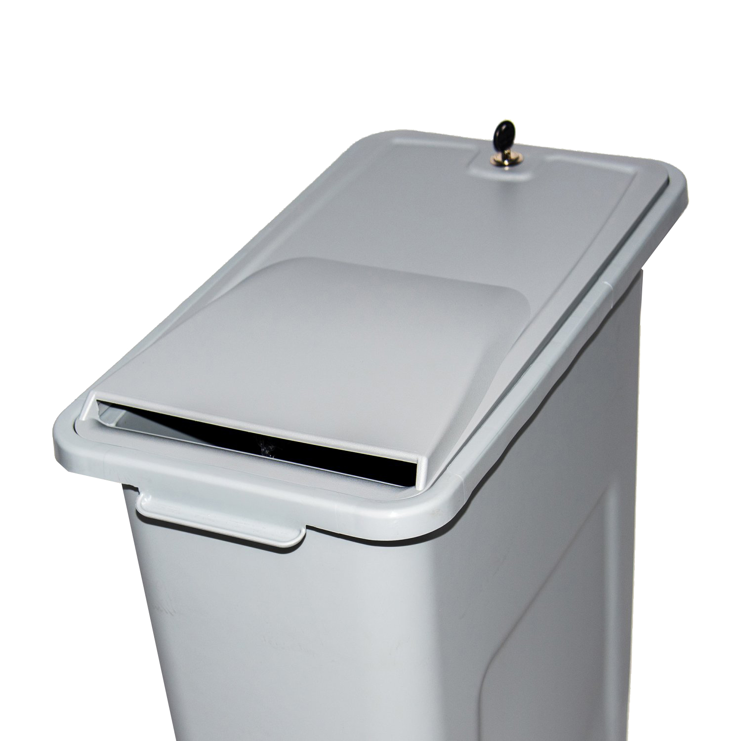 Shredinator, afvalbak vertrouwelijke documenten 87 liter, grijs, deksel met slot detail 3