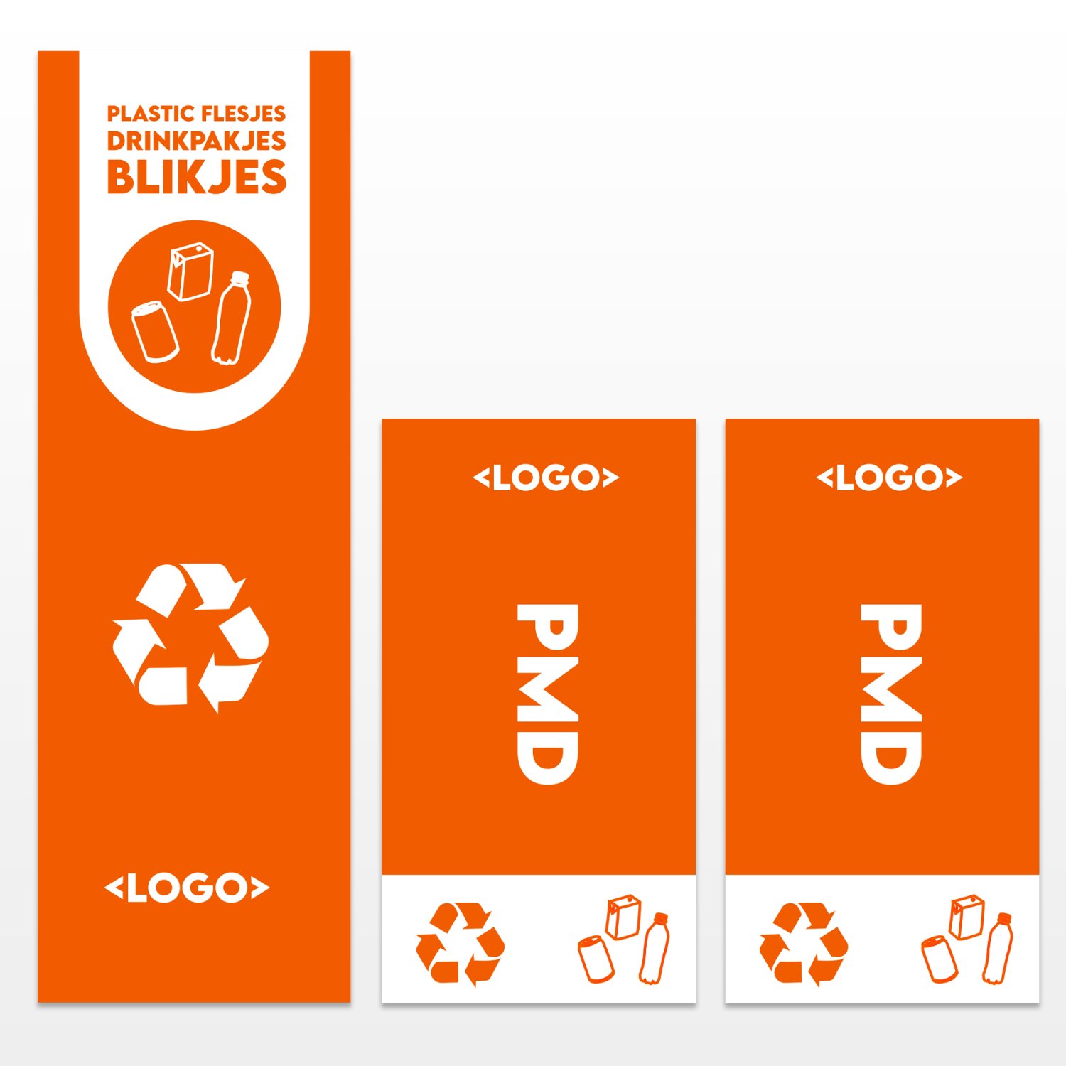 WasteWatcher 87 l. stickerset PMD bestaande uit één sticker voorkant en twee stickers voor de zijkant