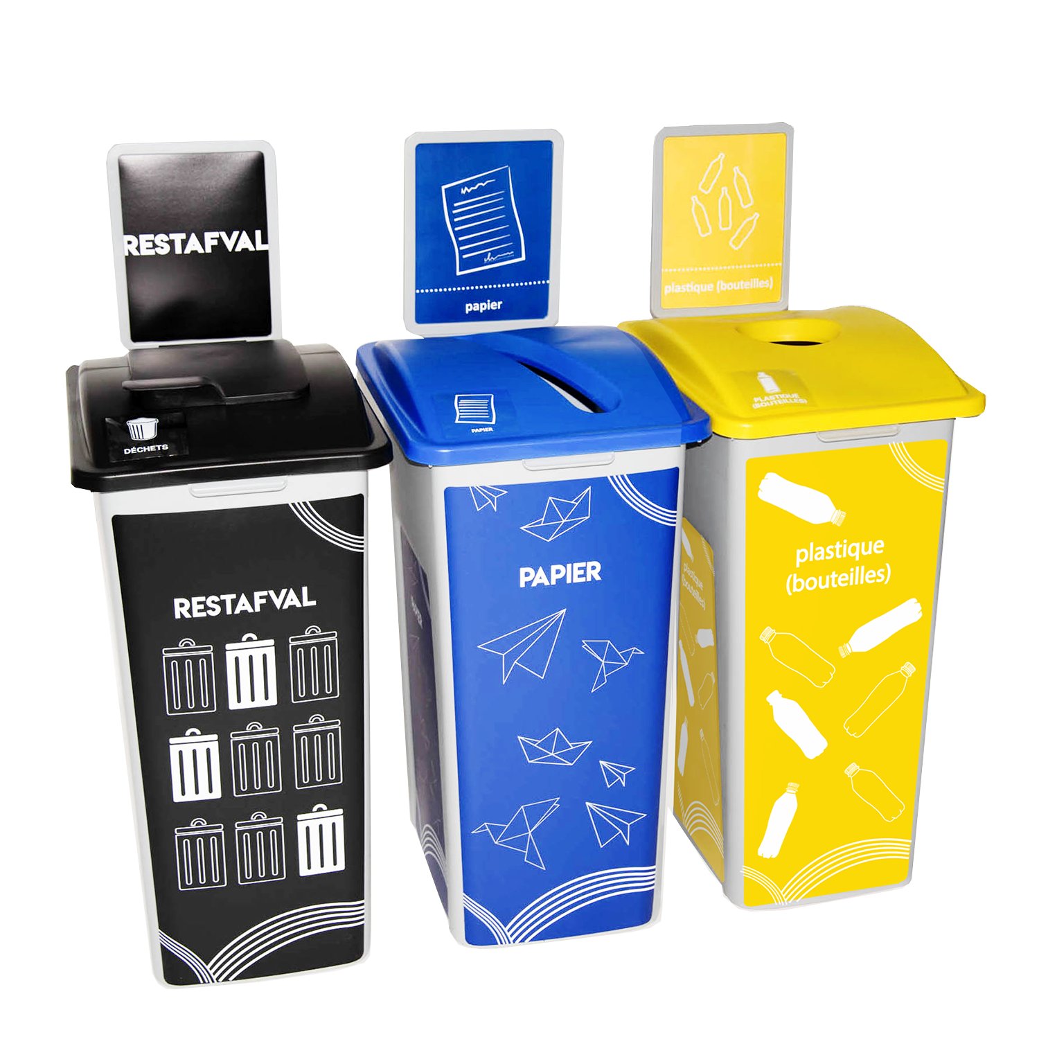 Waste Watcher XL 121 l., 3 pieces with yellow, blue and black lid